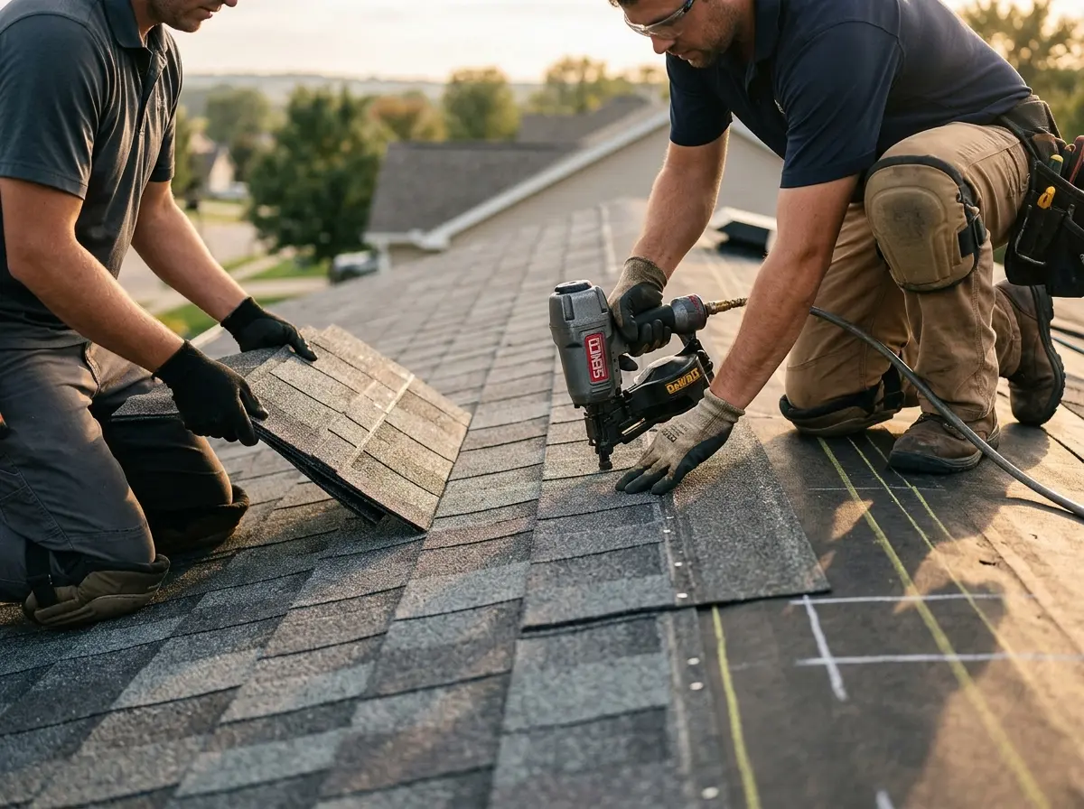 Professional roofer working on a residential roof in Mamakating